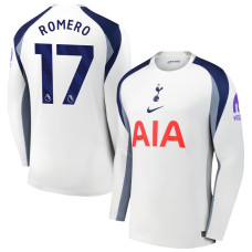 2025-2026 Tottenham Hotspur 17 Cristian Romero Replica White Home Long Sleeve Jersey