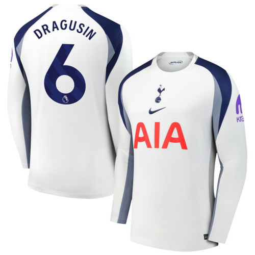 2025-2026 Tottenham Hotspur 6 Radu Dragusin Authentic White Home Long Sleeve Jersey 2025-2026 Tottenham Hotspur 6 Radu Dragusin Authentic White Home Long Sleeve Jersey
