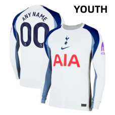 Youth Customize 2025-2026 Tottenham Hotspur Authentic White Home Long Sleeve Jersey