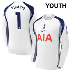 Youth 2025-2026 Tottenham Hotspur 1 Guglielmo Vicario Authentic White Home Long Sleeve Jersey Youth 2025-2026 Tottenham Hotspur 1 Guglielmo Vicario Authentic White Home Long Sleeve Jersey