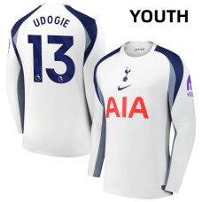 Youth 2025-2026 Tottenham Hotspur 13 Destiny Udogie Authentic White Home Long Sleeve Jersey