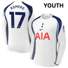 Youth 2025-2026 Tottenham Hotspur 17 Cristian Romero Authentic White Home Long Sleeve Jersey