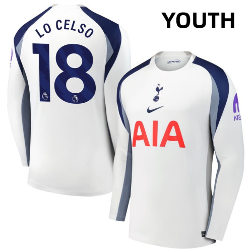 Youth 2025-2026 Tottenham Hotspur 18 Giovani Lo Celso Authentic White Home Long Sleeve Jersey Youth 2025-2026 Tottenham Hotspur 18 Giovani Lo Celso Authentic White Home Long Sleeve Jersey