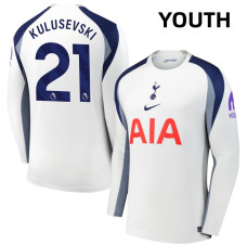 Youth 2025-2026 Tottenham Hotspur 21 Dejan Kulusevski Authentic White Home Long Sleeve Jersey