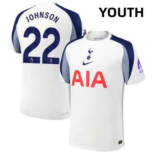 Youth 2025-2026 Tottenham Hotspur 22 Brennan Johnson Replica White Home Jersey Youth 2025-2026 Tottenham Hotspur 22 Brennan Johnson Replica White Home Jersey