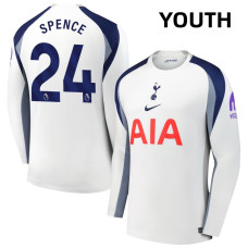 Youth 2025-2026 Tottenham Hotspur 24 Djed Spence Authentic White Home Long Sleeve Jersey Youth 2025-2026 Tottenham Hotspur 24 Djed Spence Authentic White Home Long Sleeve Jersey