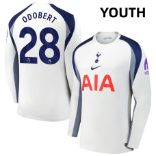 Youth 2025-2026 Tottenham Hotspur 28 Wilson Odobert Authentic White Home Long Sleeve Jersey