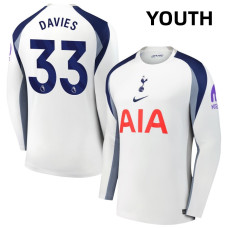 Youth 2025-2026 Tottenham Hotspur 33 Ben Davies Authentic White Home Long Sleeve Jersey