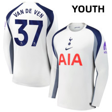 Youth 2025-2026 Tottenham Hotspur 37 Micky Van De Ven Authentic White Home Long Sleeve Jersey Youth 2025-2026 Tottenham Hotspur 37 Micky Van De Ven Authentic White Home Long Sleeve Jersey