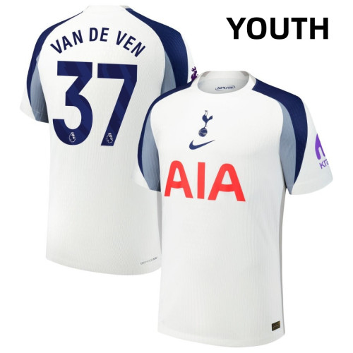 Youth 2025-2026 Tottenham Hotspur 37 Micky Van De Ven Replica White Home Jersey Youth 2025-2026 Tottenham Hotspur 37 Micky Van De Ven Replica White Home Jersey