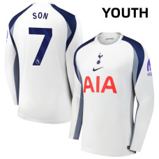 Youth 2025-2026 Tottenham Hotspur 7 Son Heung-Min Son Authentic White Home Long Sleeve Jersey