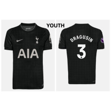 Youth 2025-2026 Tottenham Hotspur DRAGUSIN - 3 Authentic Black Away Jersey