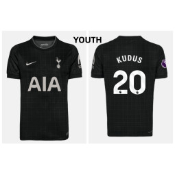Youth 2025-2026 Tottenham Hotspur KUDUS - 20 Replica Black Away Jersey