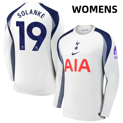 Women's 2025-2026 Tottenham Hotspur 19 Dominic Solanke Replica White Home Long Sleeve Jersey Women's 2025-2026 Tottenham Hotspur 19 Dominic Solanke Replica White Home Long Sleeve Jersey