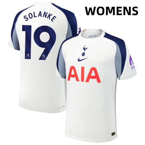 Women's 2025-2026 Tottenham Hotspur 19 Dominic Solanke Replica White Home Jersey Women's 2025-2026 Tottenham Hotspur 19 Dominic Solanke Replica White Home Jersey