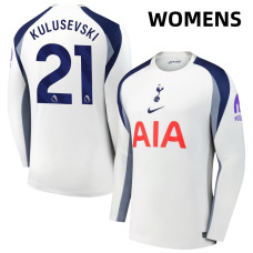 Women's 2025-2026 Tottenham Hotspur 21 Dejan Kulusevski Replica White Home Long Sleeve Jersey