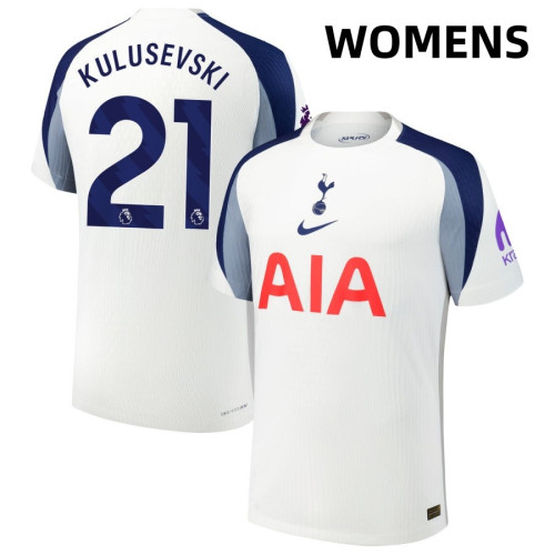 Women's 2025-2026 Tottenham Hotspur 21 Dejan Kulusevski Replica White Home Jersey Women's 2025-2026 Tottenham Hotspur 21 Dejan Kulusevski Replica White Home Jersey