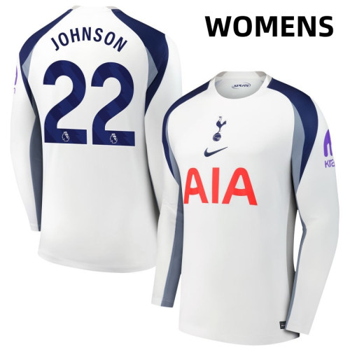 Women's 2025-2026 Tottenham Hotspur 22 Brennan Johnson Authentic White Home Long Sleeve Jersey Women's 2025-2026 Tottenham Hotspur 22 Brennan Johnson Authentic White Home Long Sleeve Jersey
