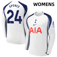 Women's 2025-2026 Tottenham Hotspur 24 Djed Spence Authentic White Home Long Sleeve Jersey Women's 2025-2026 Tottenham Hotspur 24 Djed Spence Authentic White Home Long Sleeve Jersey