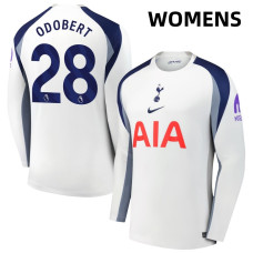 Women's 2025-2026 Tottenham Hotspur 28 Wilson Odobert Authentic White Home Long Sleeve Jersey