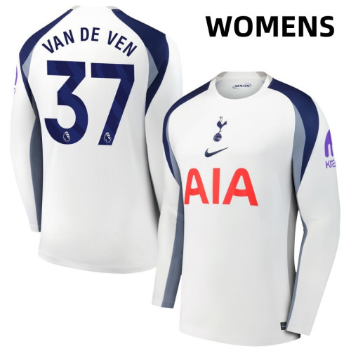 Women's 2025-2026 Tottenham Hotspur 37 Micky Van De Ven Authentic White Home Long Sleeve Jersey Women's 2025-2026 Tottenham Hotspur 37 Micky Van De Ven Authentic White Home Long Sleeve Jersey