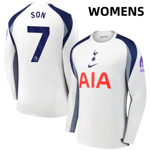 Women's 2025-2026 Tottenham Hotspur 7 Son Heung-Min Son Replica White Home Long Sleeve Jersey Women's 2025-2026 Tottenham Hotspur 7 Son Heung-Min Son Replica White Home Long Sleeve Jersey