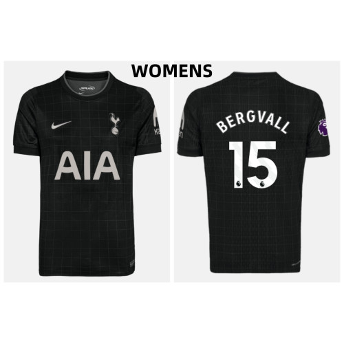 Women's 2025-2026 Tottenham Hotspur BERGVALL - 15 Authentic Black Away Jersey Women's 2025-2026 Tottenham Hotspur BERGVALL - 15 Authentic Black Away Jersey