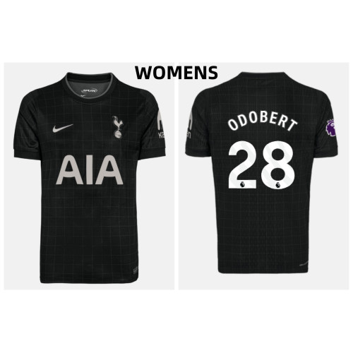 Women's 2025-2026 Tottenham Hotspur ODOBERT - 28 Authentic Black Away Jersey Women's 2025-2026 Tottenham Hotspur ODOBERT - 28 Authentic Black Away Jersey